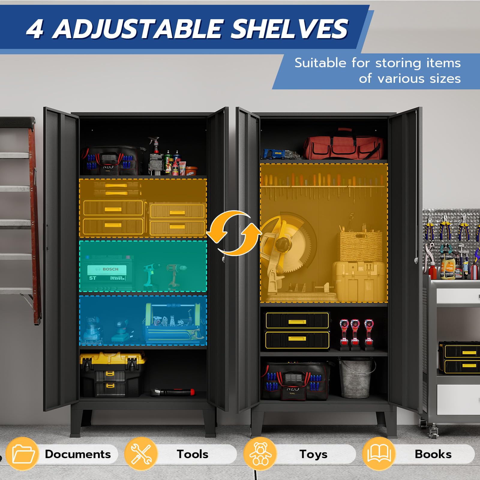 YOUDENOVA Aktenschrank,180 x 80 x 40 Metall Aktenschrank Abschließbar mit 2 Türen,Mehrzweckschrank mit 5 Ebenen,Mehrzweckschrank mit verstellbare Ablagen Schwarz