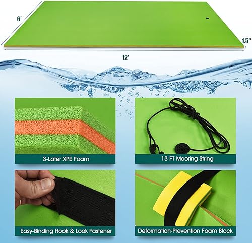 Miniatura 4 de Hysache  Almohadilla flotante de agua flotante de 3 capas de espuma XPE, isla flotante de 3 capas con correas de almacenamiento y diseño de almohada