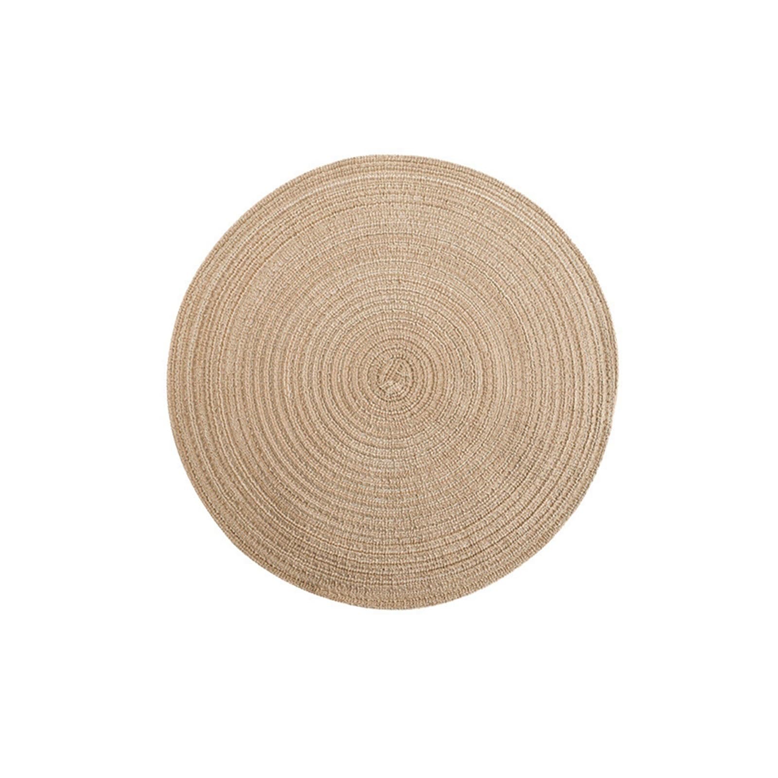 2Pcs 18CM Round Dinner Placemat Ramie Woven Cup Mat Heat Insulation Plate Coaster(E 2Pcs 18CM)