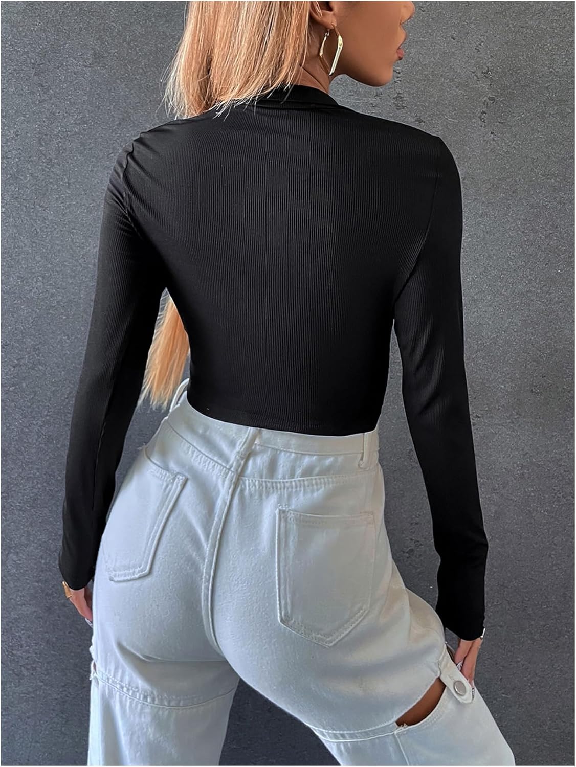 Floerns Women's Y2k Half Zip Long Sleeve T Shirts Ribbed Knit Fall Outfit Going Out Crop Tops - Image 3