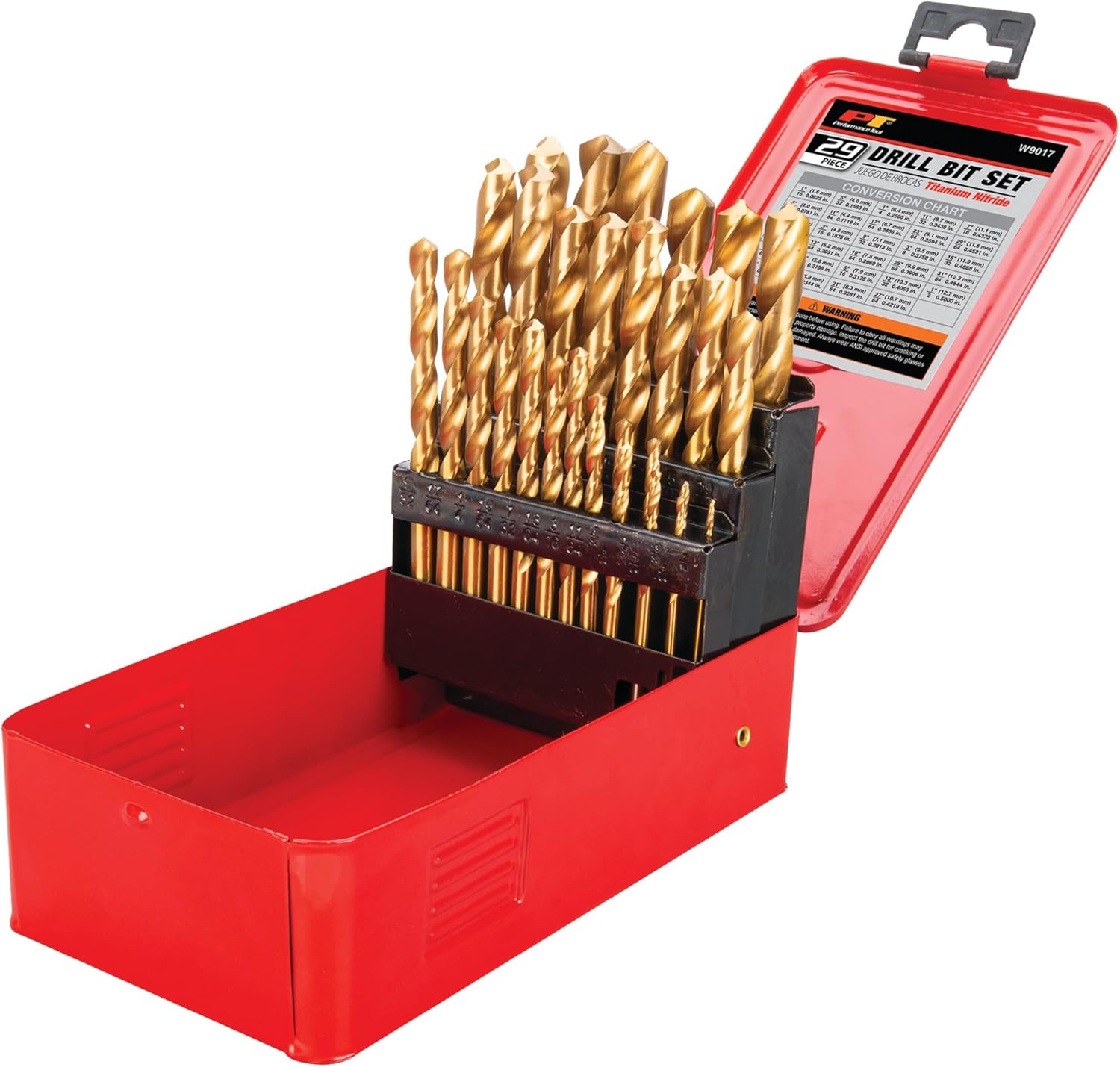 Performance Tool W9017 Drill Bit Set with Steel Case Titanium Coated, 29-Piece, Black