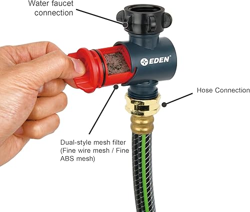 Miniatura 2 de Eden Filtro de agua en línea 20138 para mangueras y herramientas de jardín, antioxidante, pantalla de acero inoxidable de malla 50, fácil