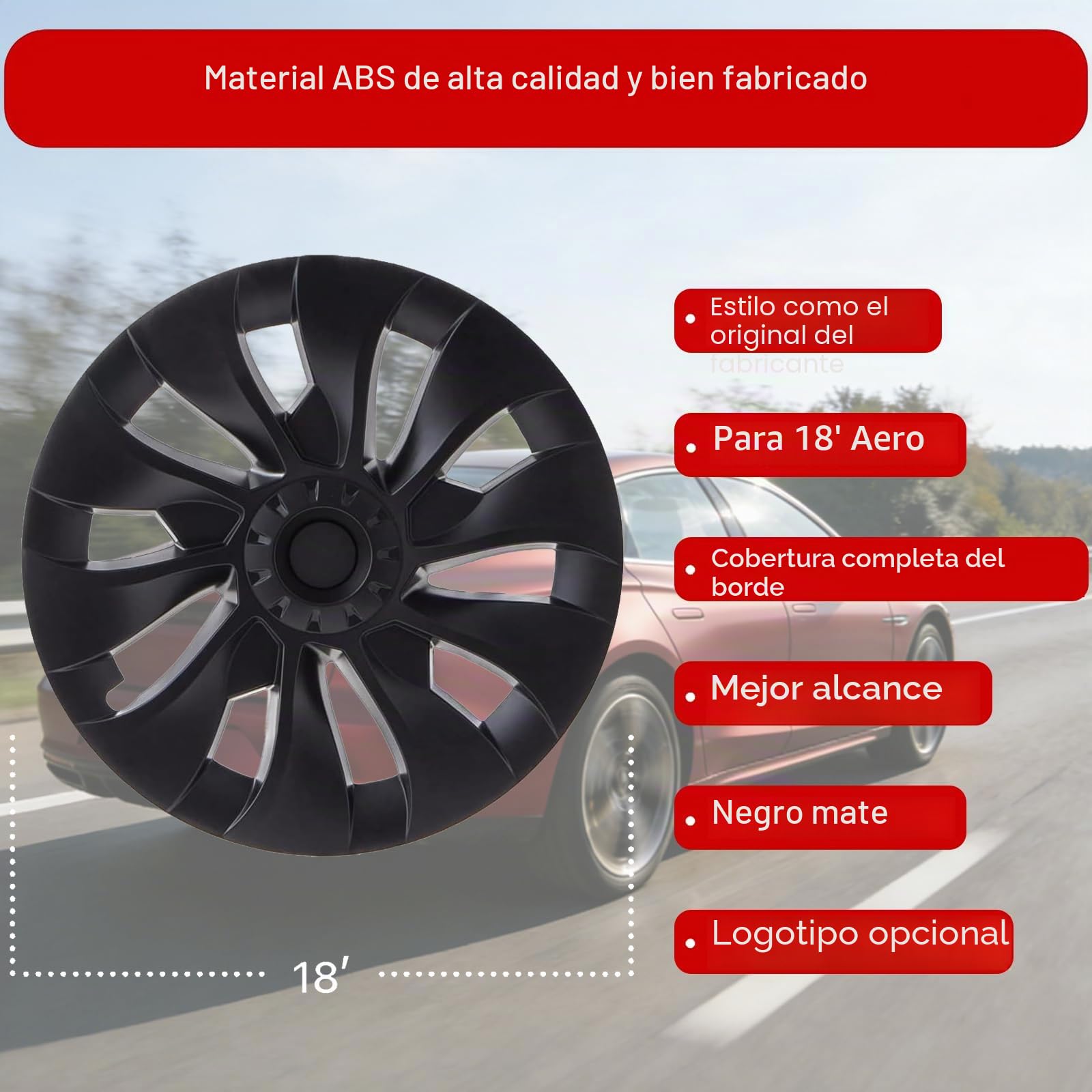 KAVANIC Tapacubos para Tesla Model 3 18 Pulgadas 2017-2023, 4 Unidades | Tapacubos estilo Uberturbine para Tesla Model 3 Ruedas Aero (RWD/AWD), Negro Mate, Diseño Simétrico, Mayor Autonomía