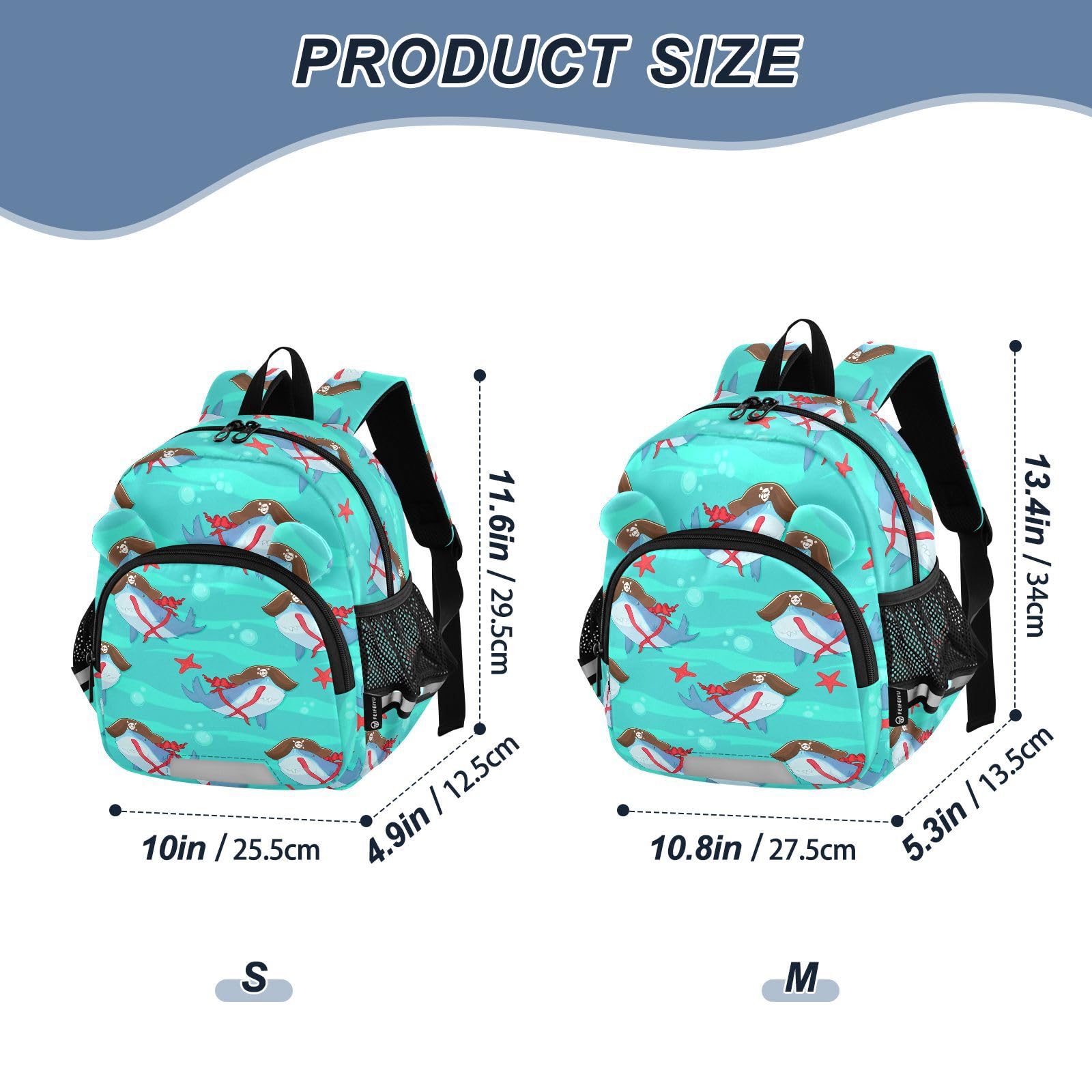 Pirate Shark Starfish Toddler Harness Backpack for Boys Girls 3-6 Years Kids Backpack with Anti Lost Safety Leash Baby Harness Bookbag for Preschool Walking Travel
