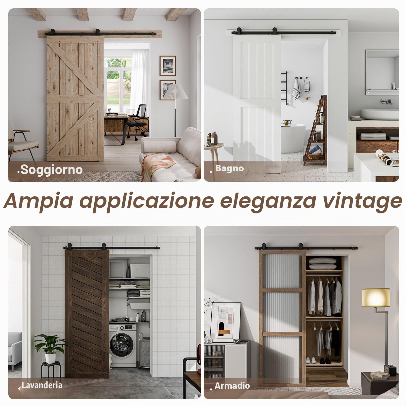 Kit Porta Scorrevole Nera 244cm per 1 Porta Scorrevole Interno Esterno Muro 122cm Larga, Piccola Ruota T-forma
