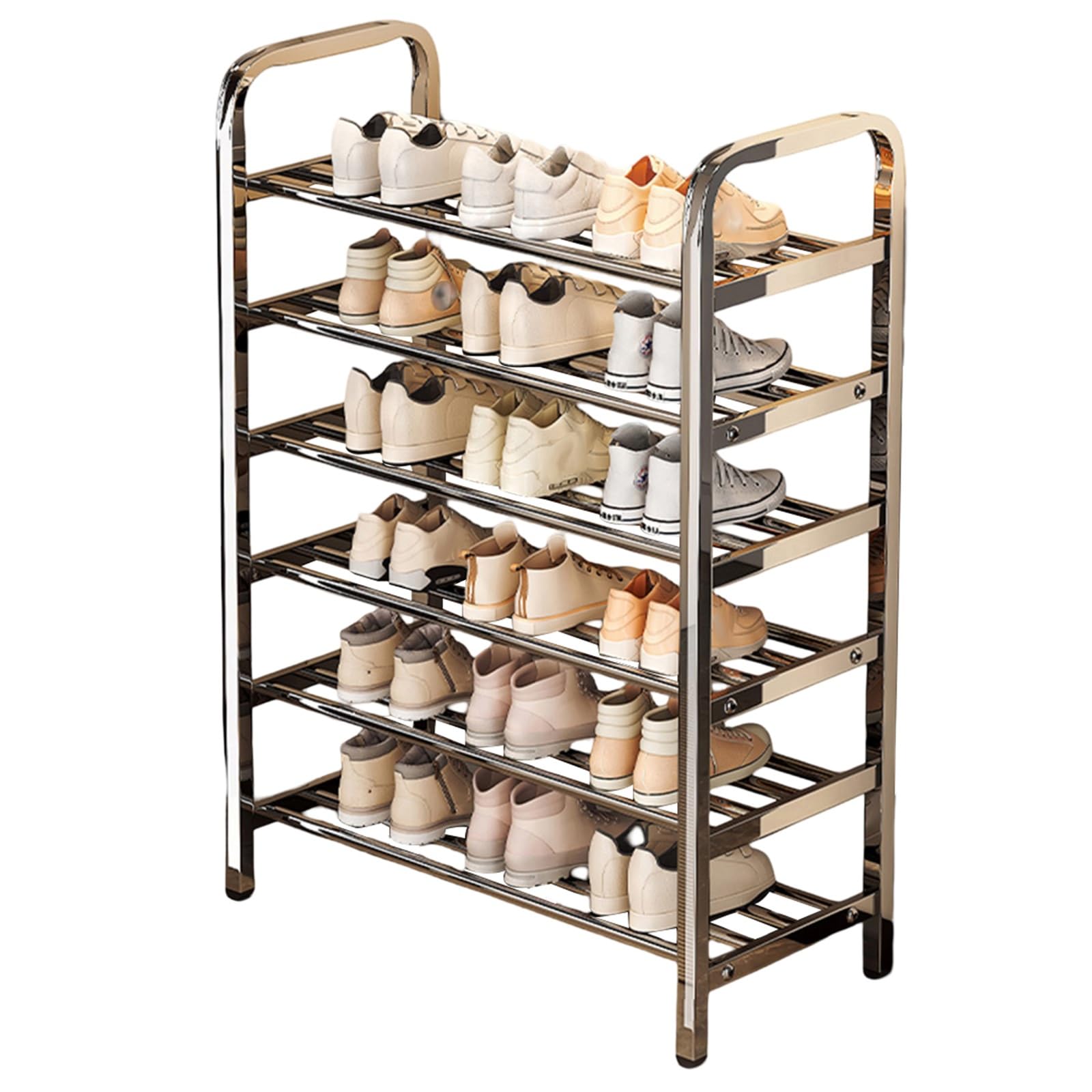 WHGURVH 4Tier Stainless Steel Shoe Rack MultiLayer Shoe Orga for Entryway Closet Stairway or Door SpaceSaving Storage Solution (L75 x W23 x H62.5cm)(L40 x W23 x H92.5cm)