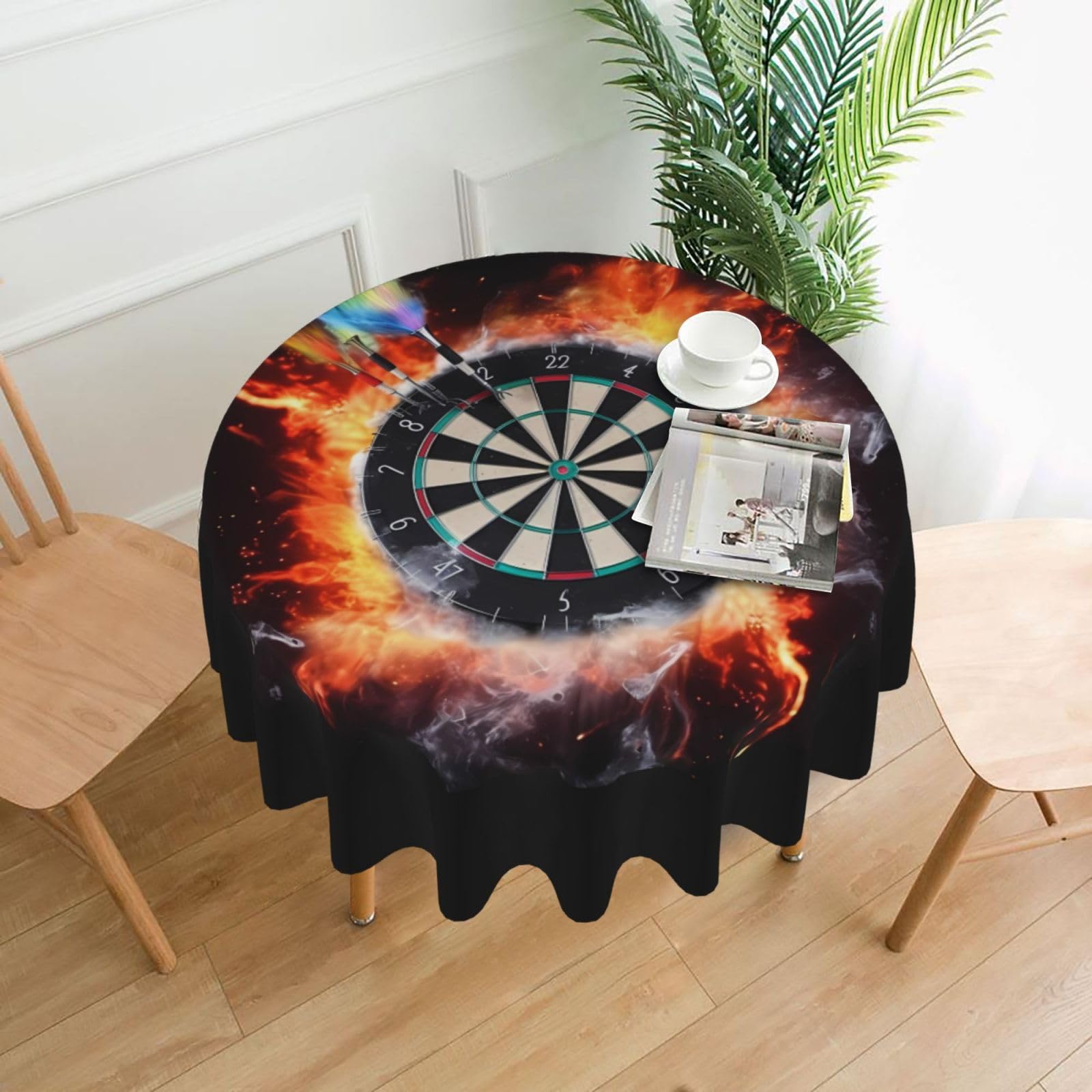 Tomppy Dart Board Printed Round Tablecloth 60 Inch Waterproof Wrinkle Resistant Table Cloth Washable Table Cover For Kitchen Party Tabletop Decor