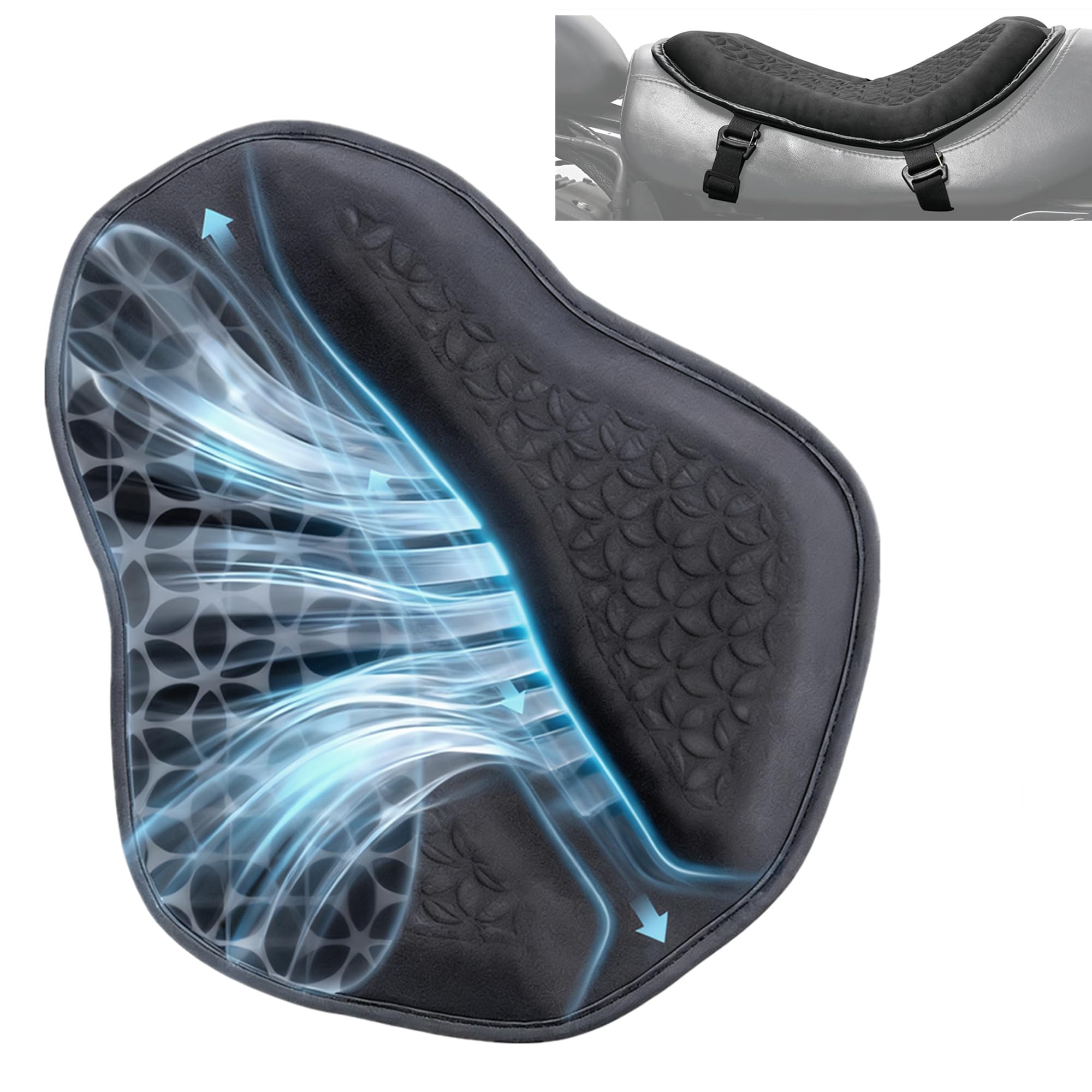 Cuscino per moto in gel per moto universale migliorato fessure di ventilazione 3D struttura a nido d'ape, traspirante e assorbimento degli urti, morbido e confortevole per lunghi viaggi