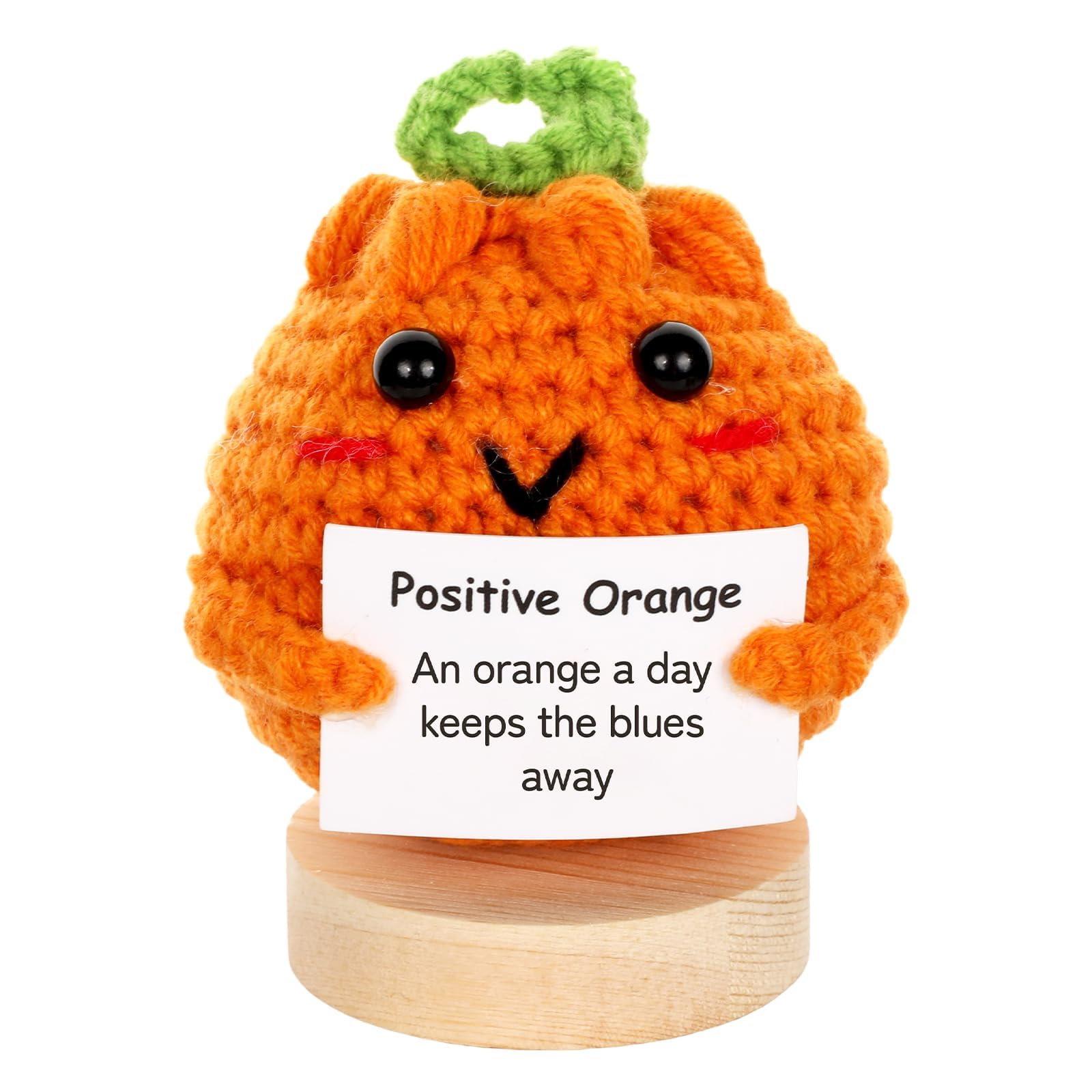 Mini Funny Positive Gifts Emotional Crochet Orange Doll Support Plush Knitted Orange Toy with Positive Card Holiday Valentines Birthday Party Gifts for Women Teacher Appreciation Office Decor