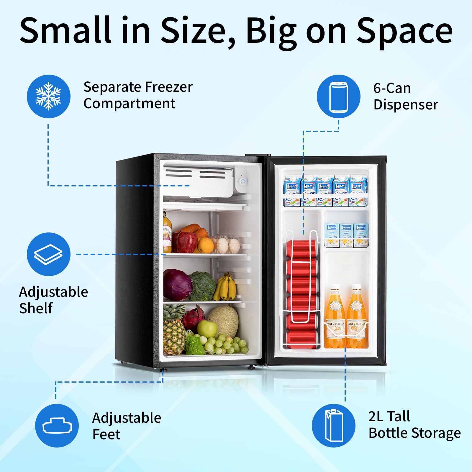 90.8L Mini Fridge with Freezer, Single Door Small Refrigerator, Dorm Fridge with 7 Adjustable Thermostat, Energy Saving, Low Noise, Compact Refrigerator for Office, Bedroom, Dorm, Black - 4