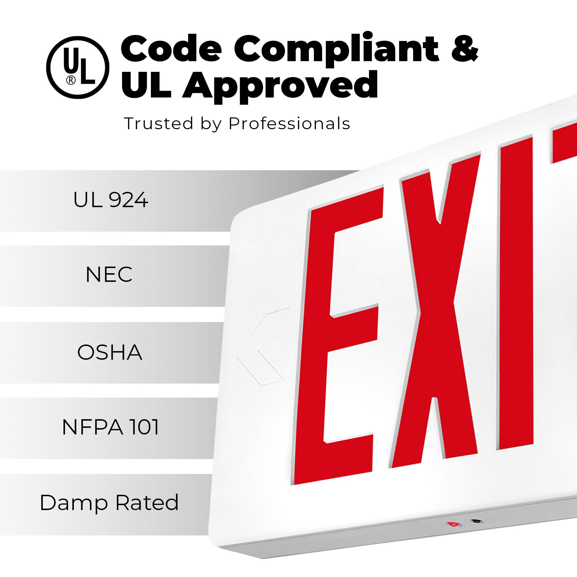 LFI Lights – Luz de emergencia con cable ultra delgada con señal de salida LED – batería de respaldo roja – certificación UL – LEDTR