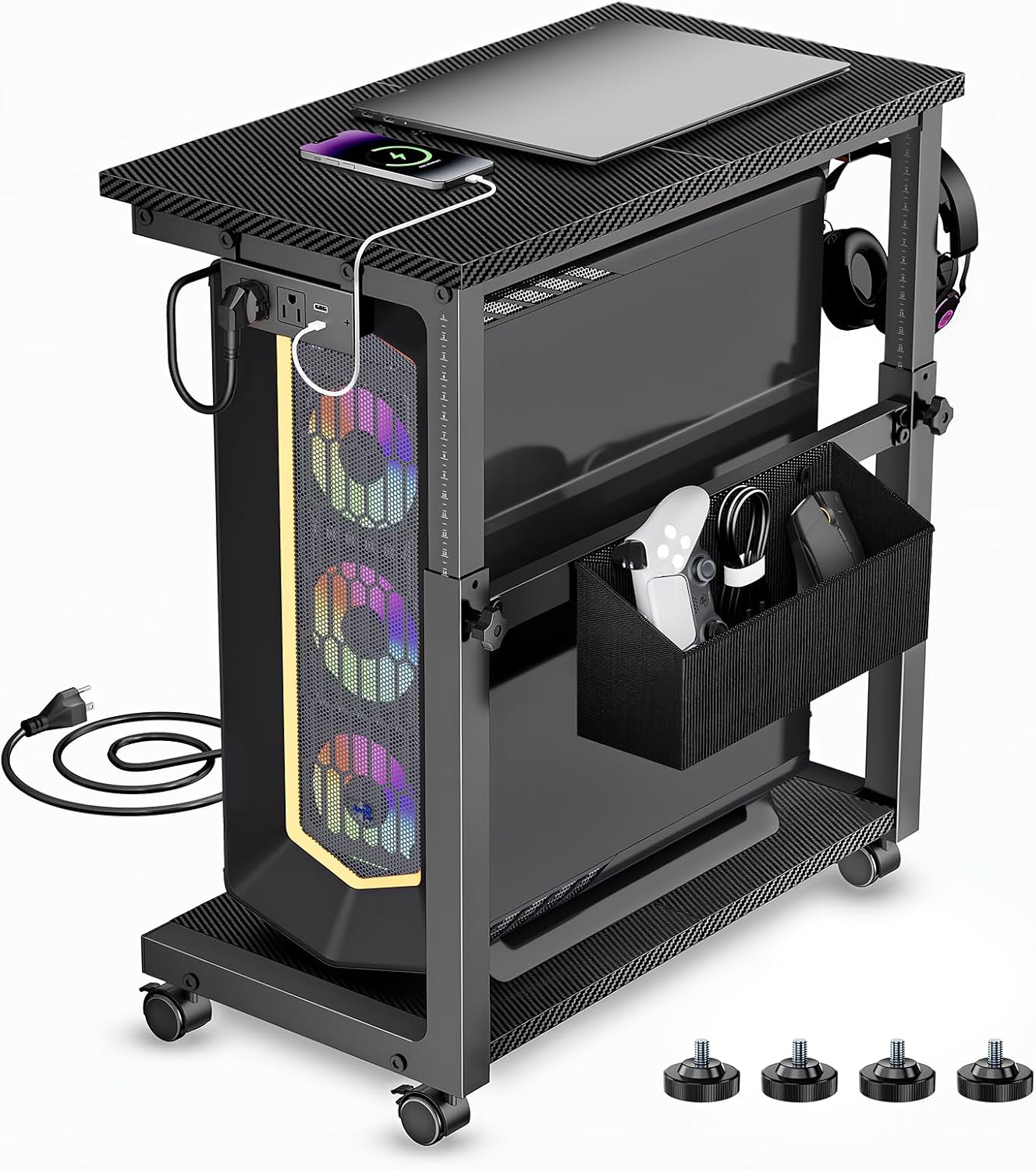 Adjustable Computer Tower Stand - 18.1"-31.5" PC Cart for Gaming Setups