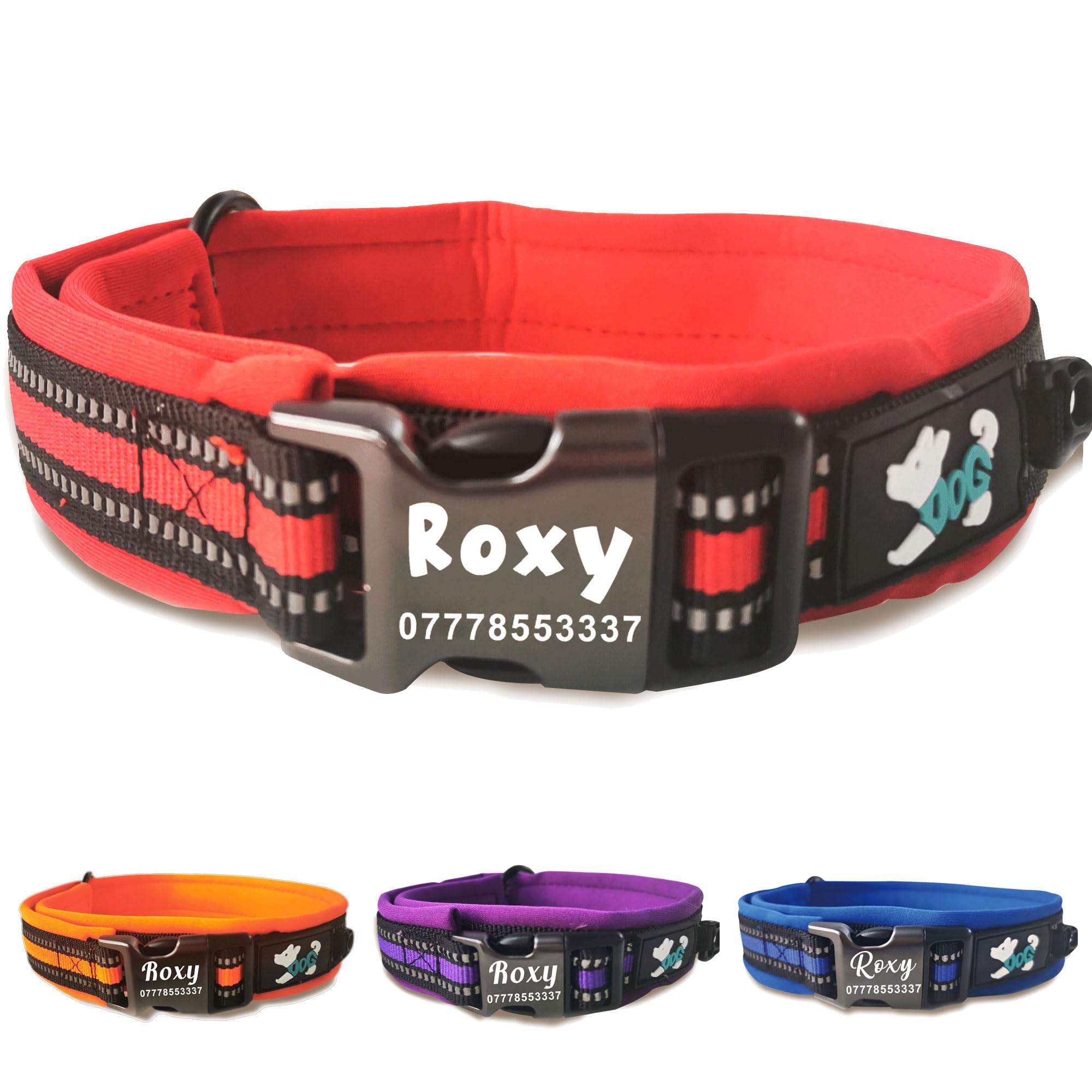 Reflective Dog Collar Personalised Dog Collars Custom Nylon Collars Adjustable Pet Collars with Name & Phone Number for Pets Cat Puppy Dogs(Red,L)