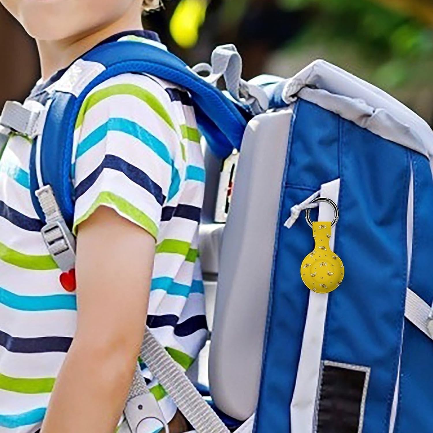 Cute Bee Yellow Funny Cover Compatible with AirTag Case Protector GPS Tracker Storage Bag Box with Keychain Novelty Gifts