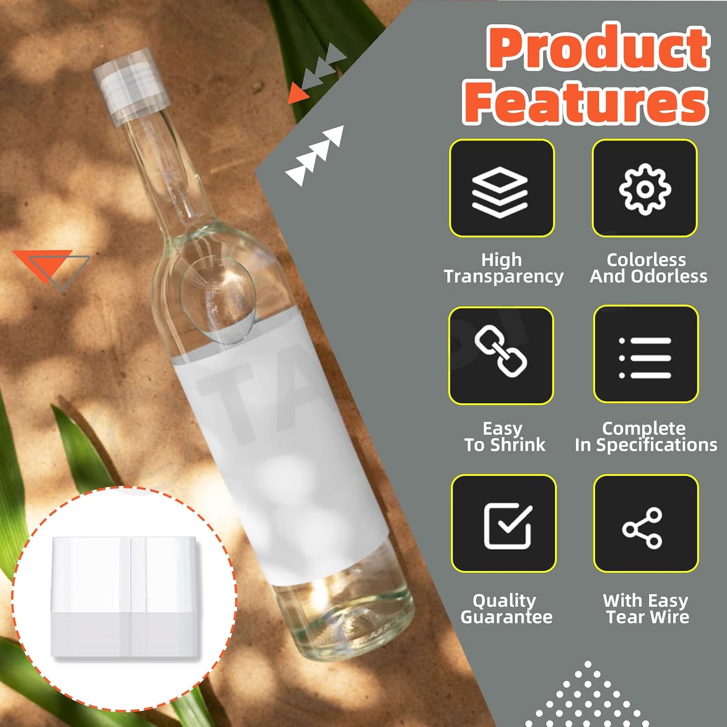 Tanstic 1200Pcs PVC Clear Perforated Shrink Band for Jars, 6 Sizes Heat Shrink Wrap Bands Shrink Seal Bands for Bottles Jars Seal (200Pcs of Each Size)