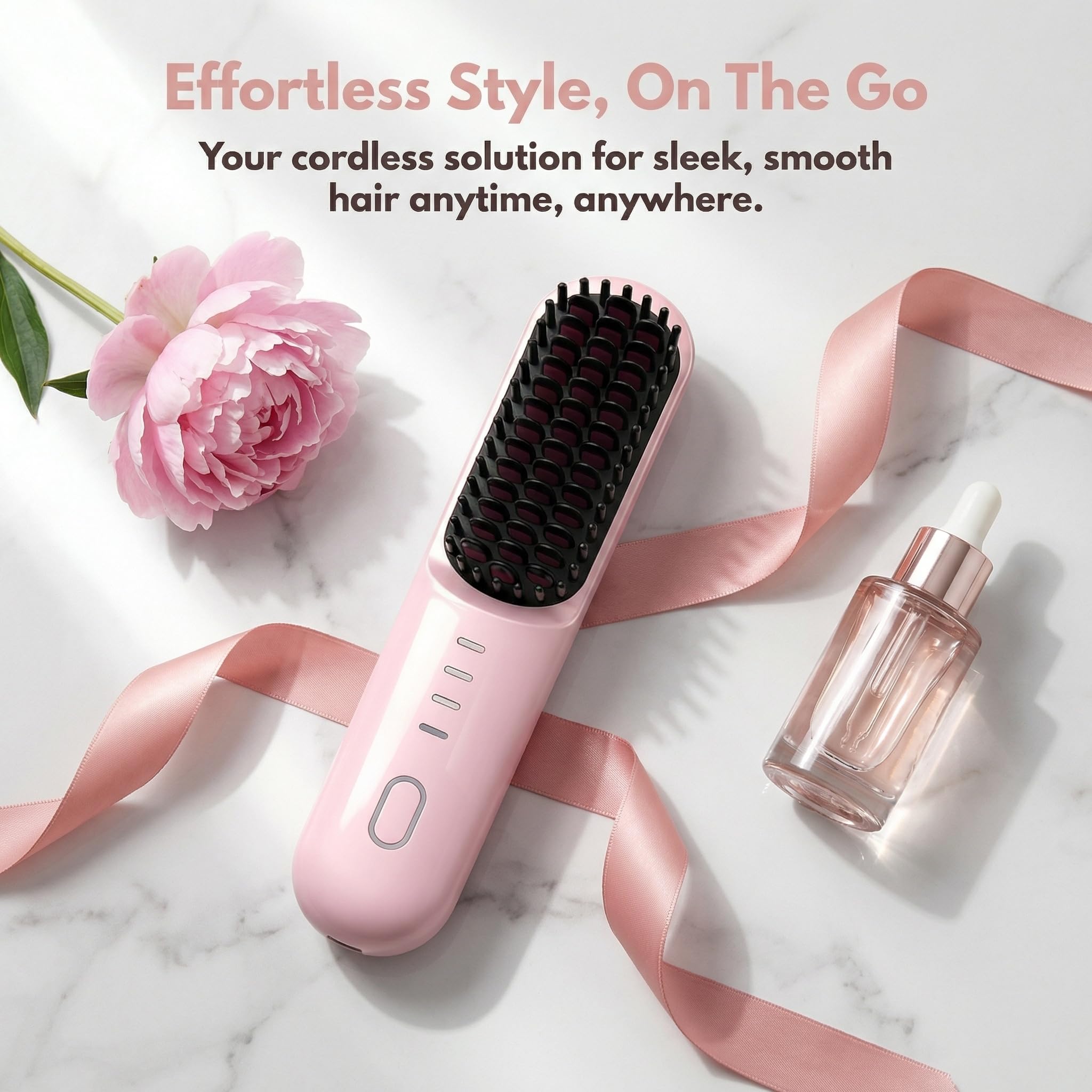 Go Brush - Pro for Short Hair - 2026 Upgraded Cordless Straightening Brush with 30s Fast Heat, 4 Temperature Settings, Ionic & Ceramic Care, 4000mAh USB-C Rechargeable for Frizz-Free Styling (Pink) — view 7