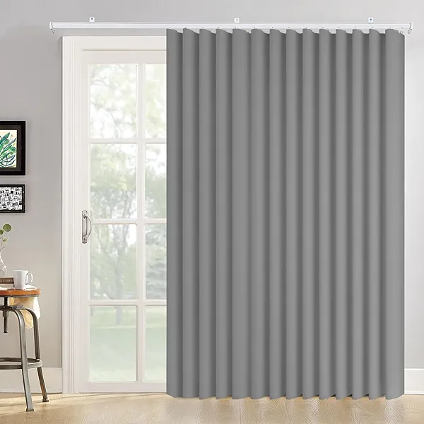 Room Divider Curtains with Flexible Curtain Track Set, Blackout Privacy Curtains Bendable Track Wall Mounted for Living Room Bedroom Separation, 1 Panel Gray Drape and White Rail, W216 x L96in