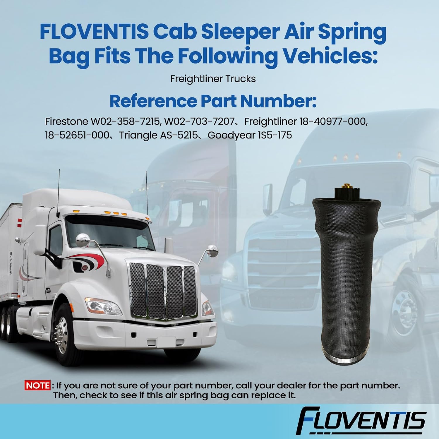 2Pcs Cab Sleeper Air Spring Bags for Freightliner Trucks OEM Replaces W02-358-7215, 18-40977-000, AS-5215, 1S5-175 Cab Air Ride Suspension Spring Bags (1C3208 x 2)