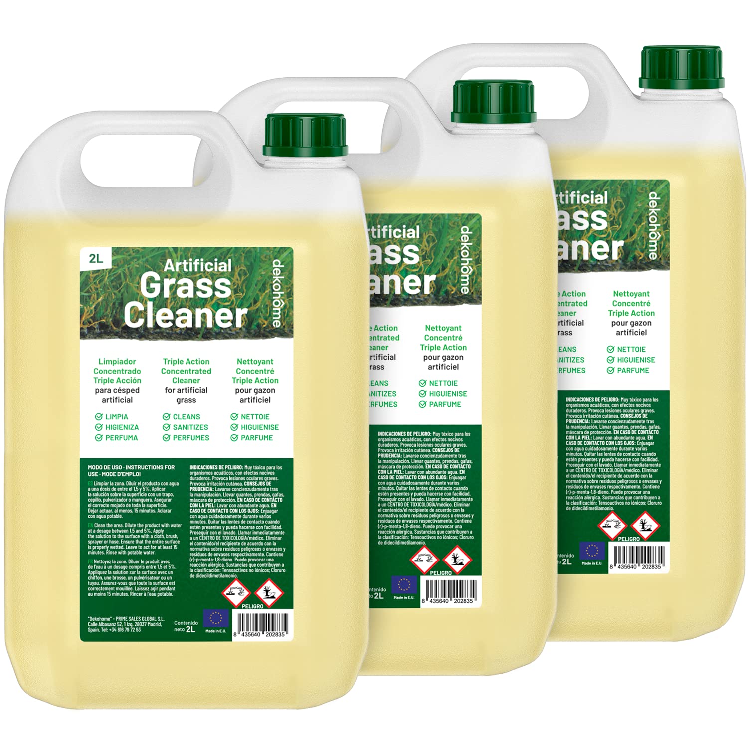 Pack 3 Higienizador Limpiador Césped Artificial, Triple acción: Limpia, Higieniza y Perfuma, 6L
