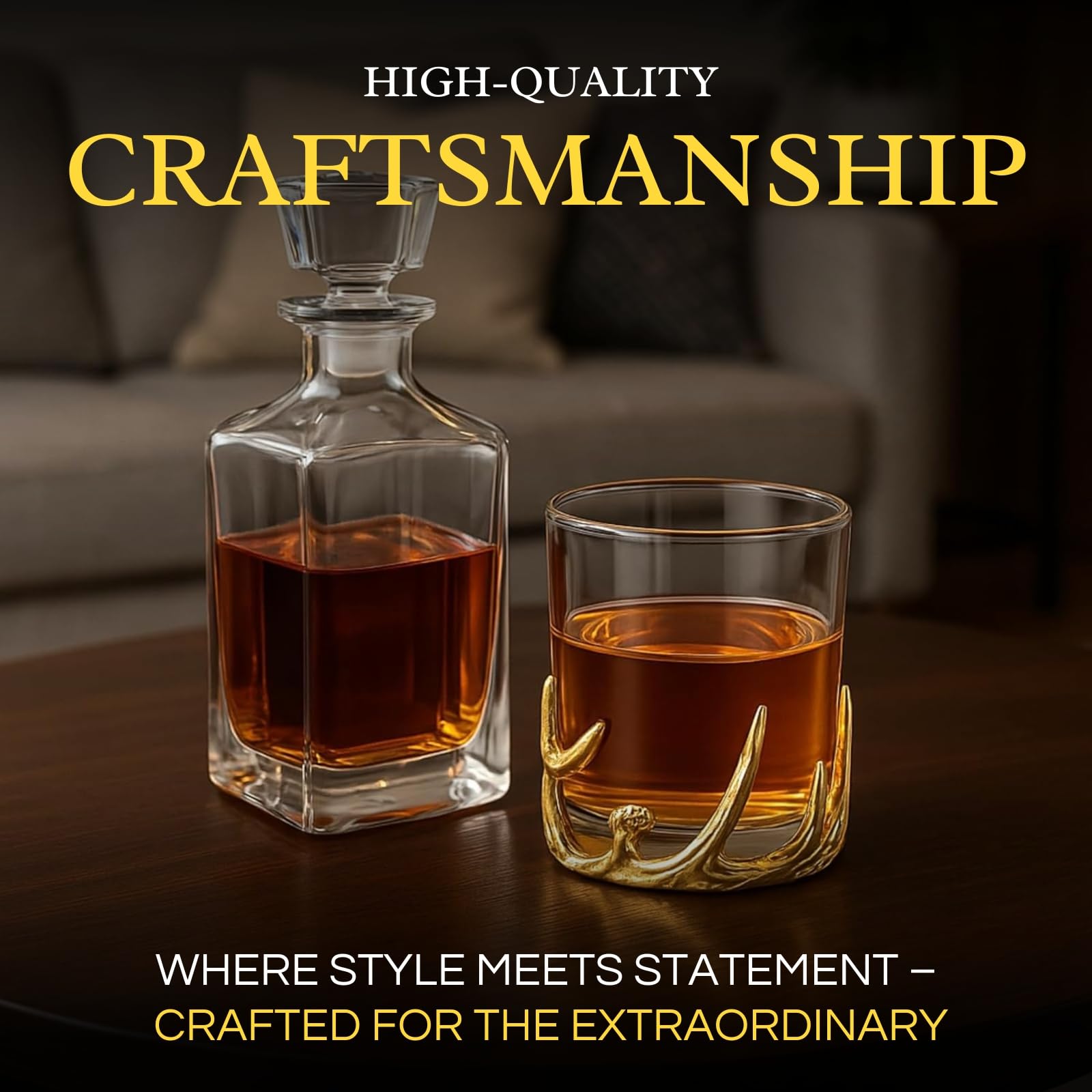 Verre à whisky double en bois doré à l'ancienne, 355,7 g, gobelet DOF avec base décorative, verrerie lourde pour bourbon, cocktails, bar rustique, décoration occidentale, cadeau unique pour lui ou