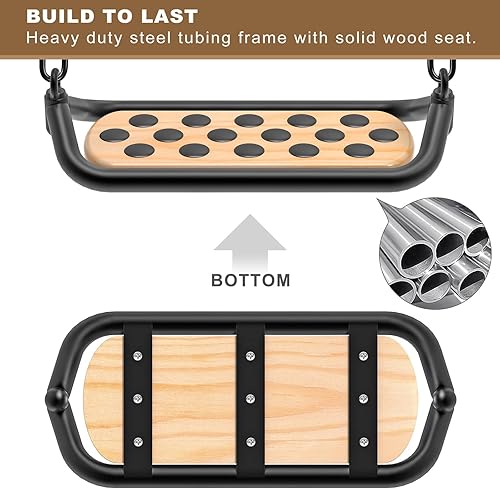 Miniatura 2 de Dolibest Asiento de columpio de madera, columpios de árbol al aire libre para adultos y niños, asiento de columpio cómodo y antideslizante,