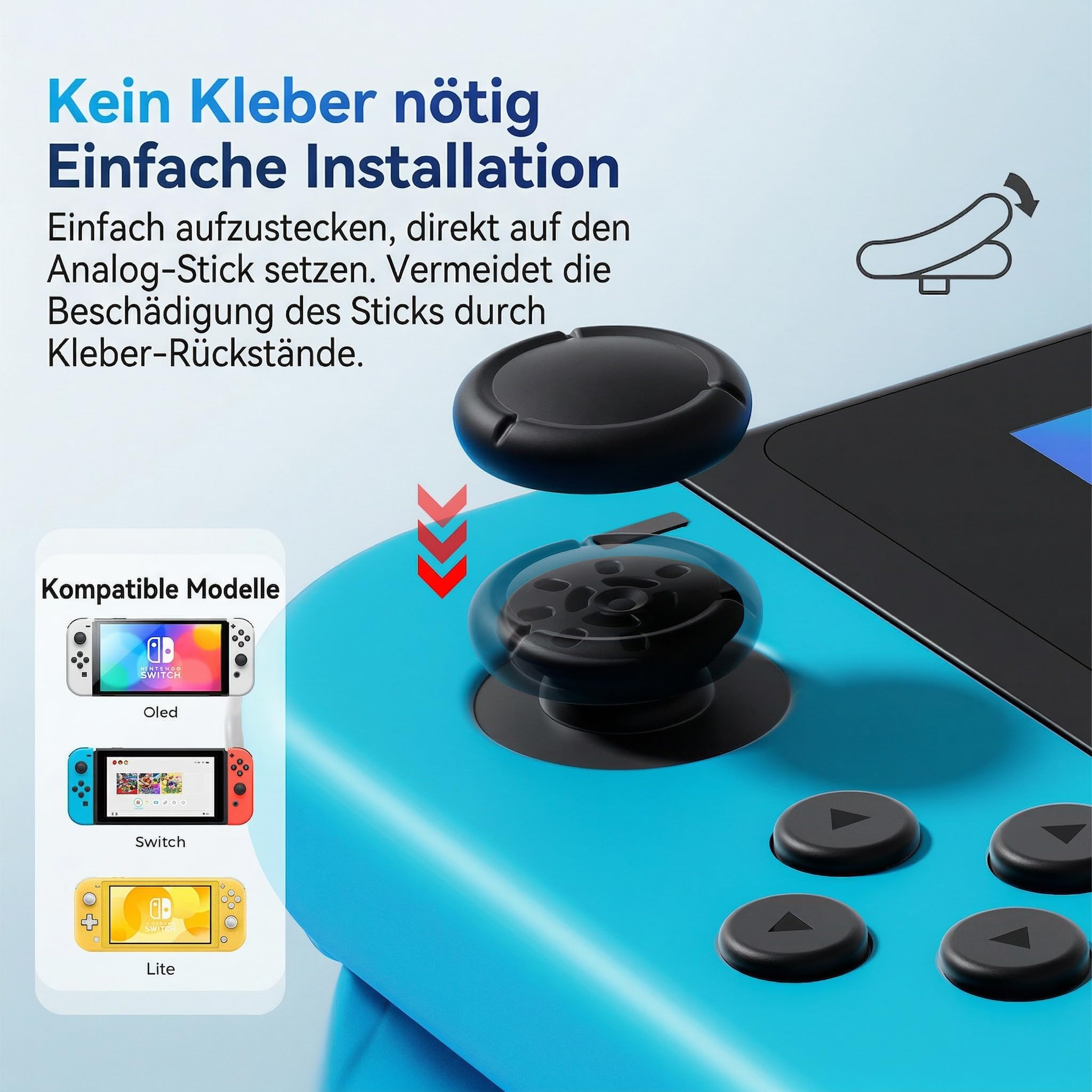 MatoSan Thumbstick Ersatzkappen 12er Set – Kompatibel mit Nintendo Switch, Switch OLED & Switch Lite – Analog Stick Kappen rutschfest, kein Kleber nötig – TPR – Farbmix