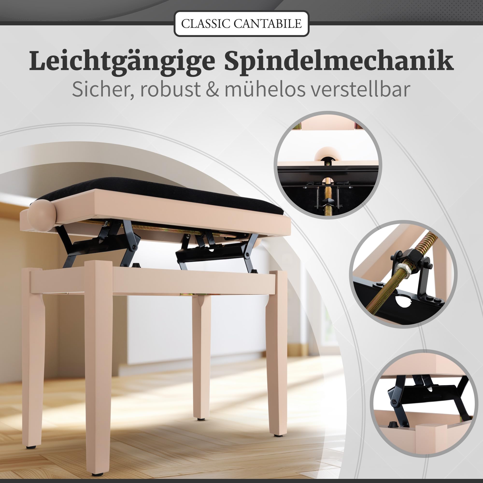 Classic Cantabile banqueta para Piano en Color Blanco Crema Mate