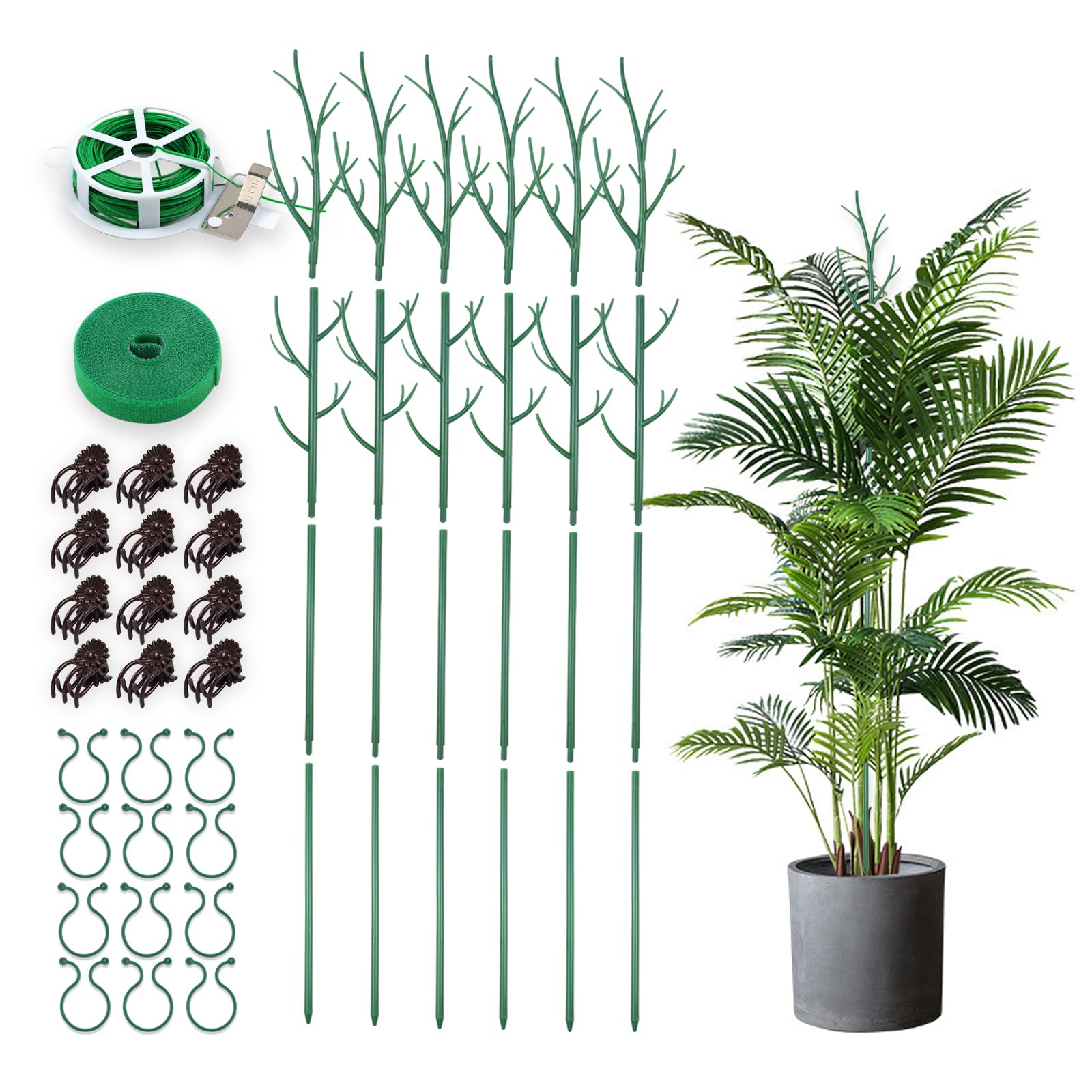 24 Pack Plant Support Stakes, 51" Plant Sticks with Extension Poles, Plant Clips, Plant Ties, Stackable Monstera Support Structures for Climbing Indoor & Outdoor Plants, Monstera, Pothos & More