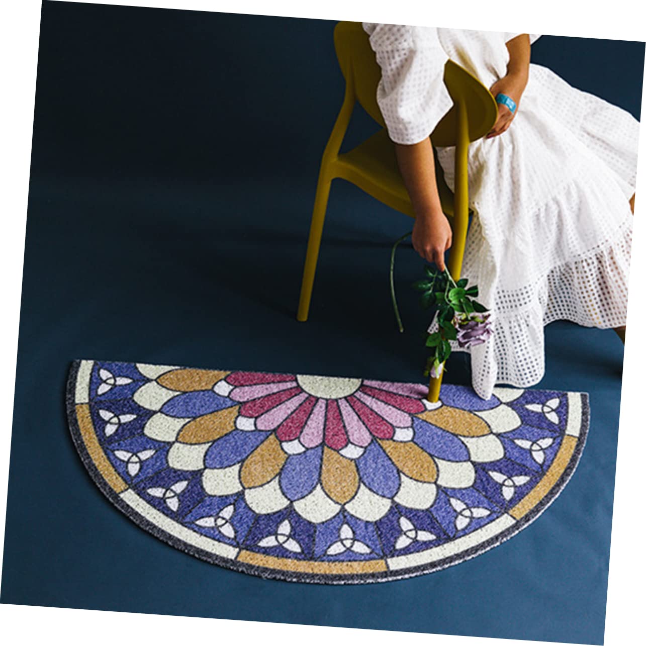 Tapis Semicirculaire Antidérapant en PVC pour Entrée Tapis De Sol Intérieur Et Extérieur Design Créatif 80X40Cm