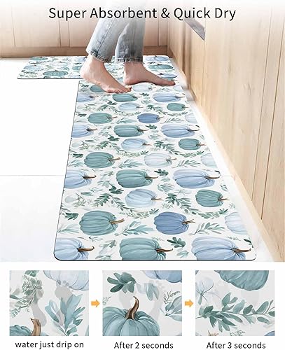 Miniatura 4 de Tapete de baño con diseño de calabazas azules, antideslizante, de secado rápido y absorbente, de tierra de diatomeas, para cocina, tapete de baño,