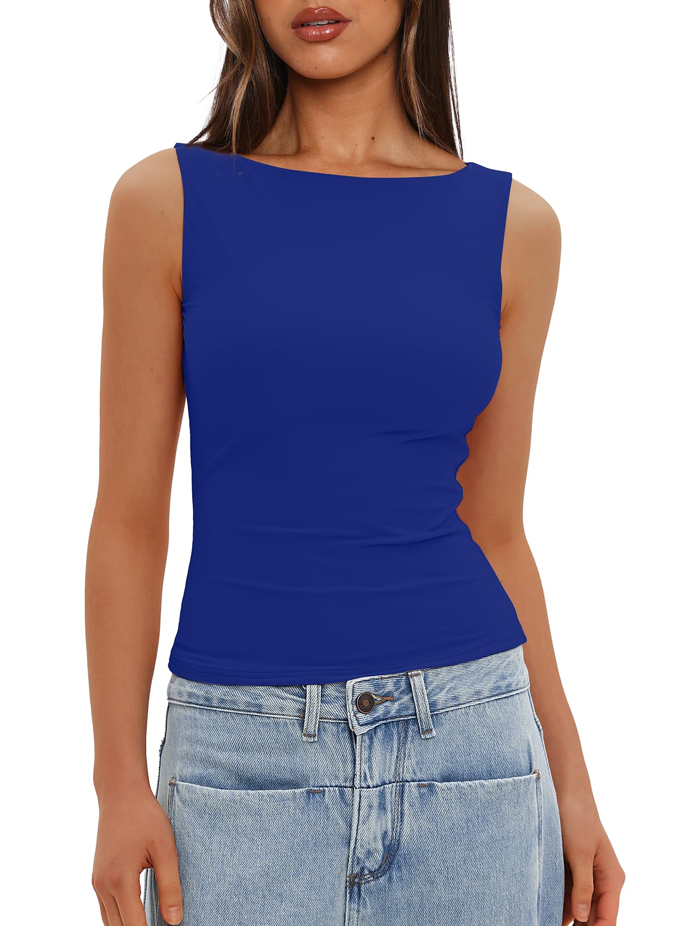 Darong Camiseta sin mangas de cuello alto para mujer, con doble forro, básica, informal, para salir