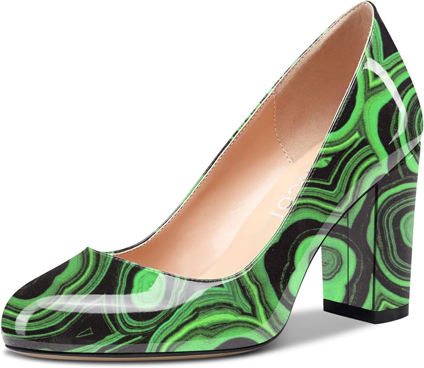 Aachcol Women Pumps Chunky Block High Heel Slip-on Close Round Toe Shoes 3 Inch