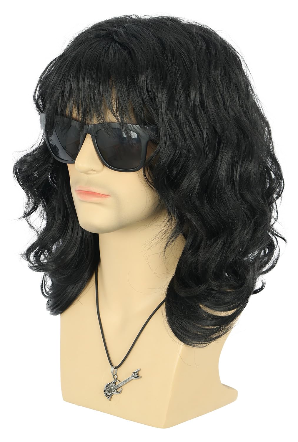 VGbeaty 70s 80s Punk Rocker Party California Wig Men Women Long Wave Black Halloween Costume Cosplay Wig