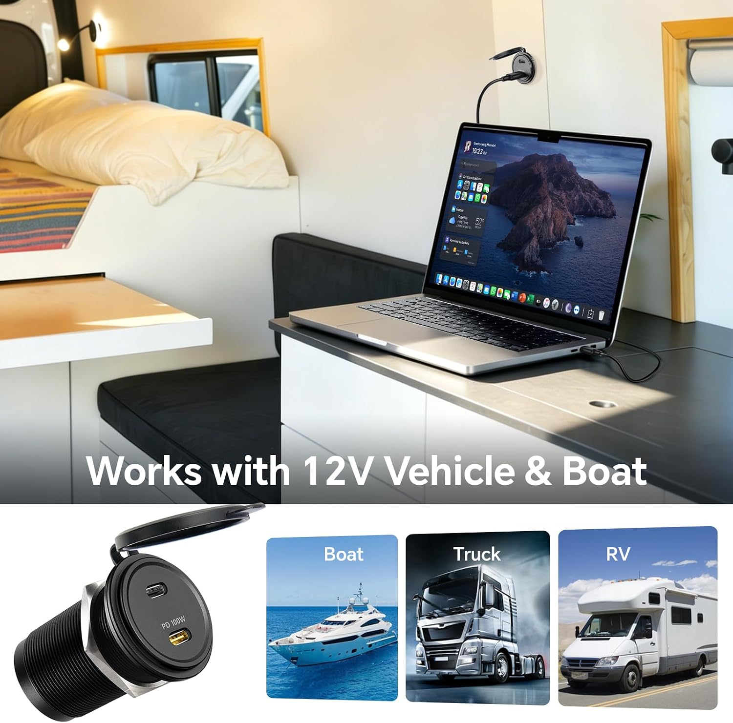 12V USB C Socket 100W PD & 20W PD, Aluminium, Pack of 1 image 5