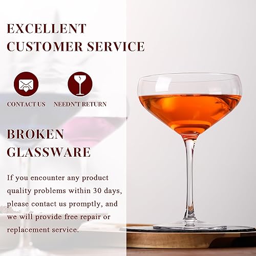 Miniatura 6 de Juego de vasos grandes Coupé de 4 a 12 onzas, vasos de martini espresso de cristal premium, copas de cóctel Coupé con cuchara de cóctel de acero