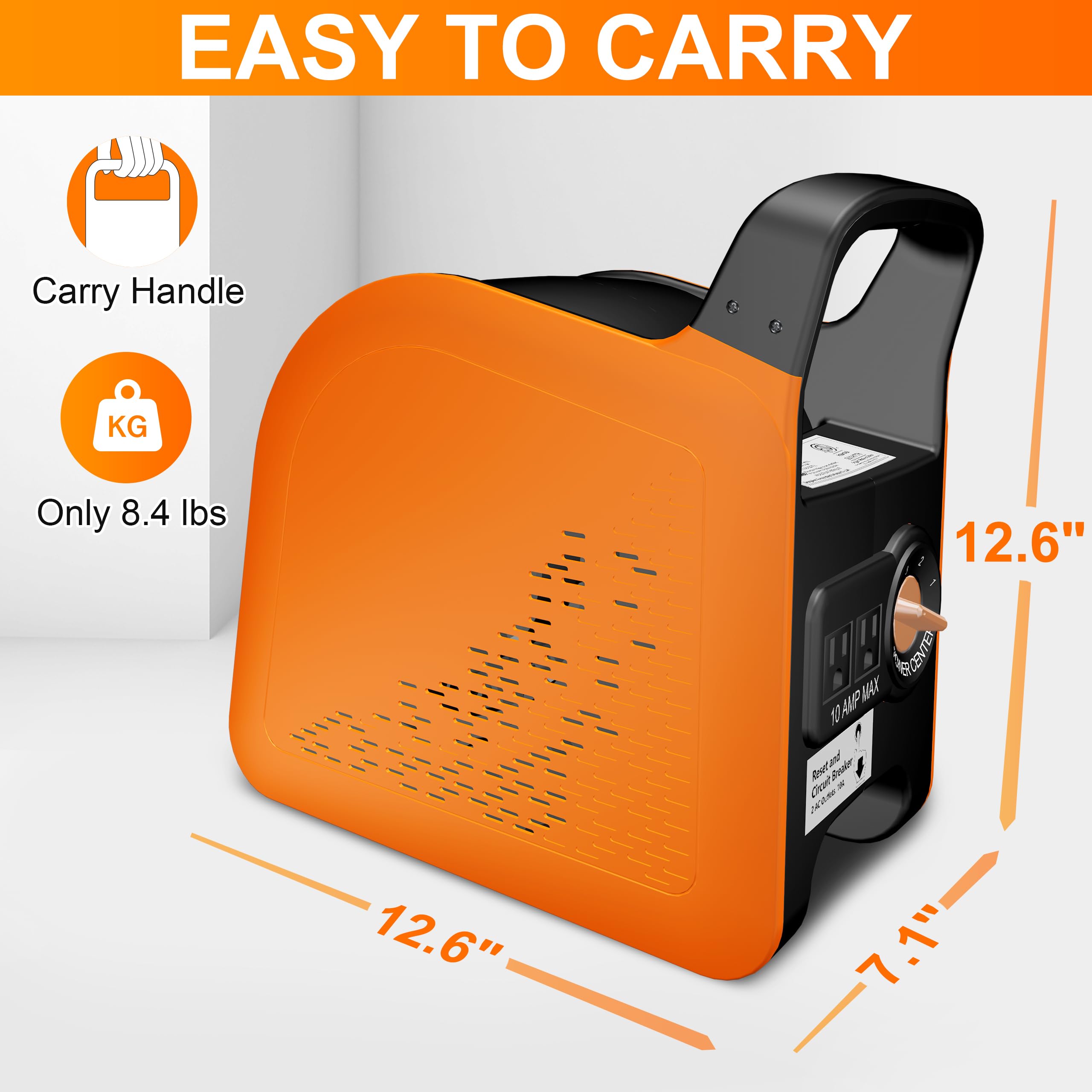 Air Mover Blower Fan for Drying Cooling and Ventilating, High Velocity Fan for Home Garage Workshop and Job Site Use, Portable Floor Fan with 185° Rotation, 3 Speeds, 2 AC Outlets, Orange