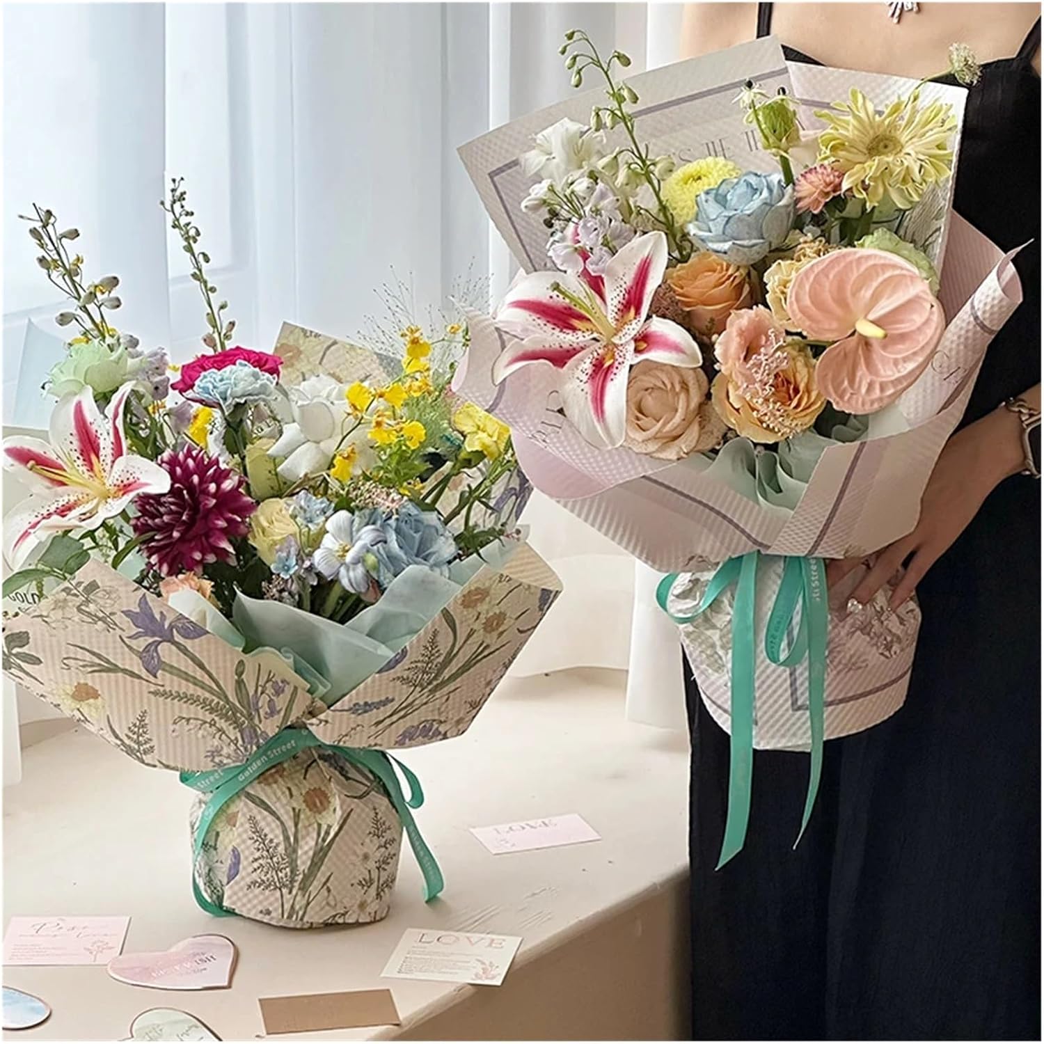 SFCHEN Korean Flower Wrapping Paper For Flowers, Anna Castle Embossed Paper, Art Crepe Paper 10Pcs, Valentine'S Day(Ansy)