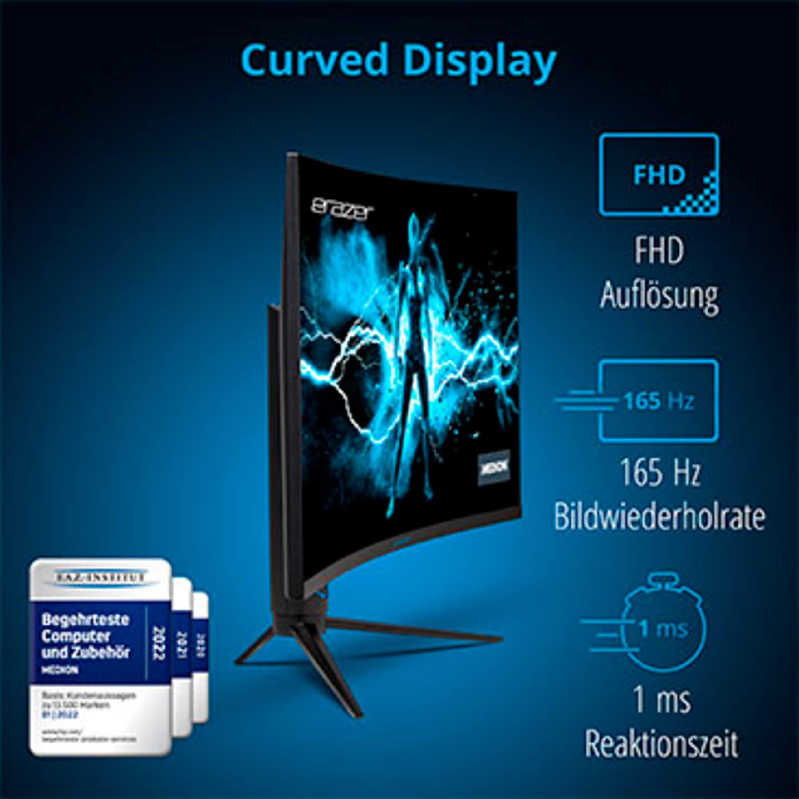 ERAZER MEDION Spectator X20 (MD 22093) 80 cm (32 Zoll) Full HD Widescreen Curved Gaming Monitor (165Hz, 1080p, Adaptive Sync, 16:9, 1ms, HDMI, Display Port, MD22093)