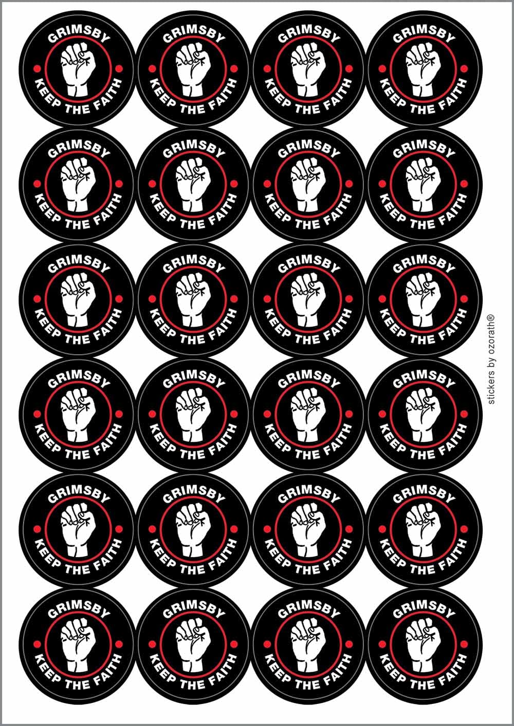 Grimsby Keep The Faith Northern Soul Circular Matt Paper Stickers A4 Sheet of 24 (Each Sticker is 45mm Diameter)