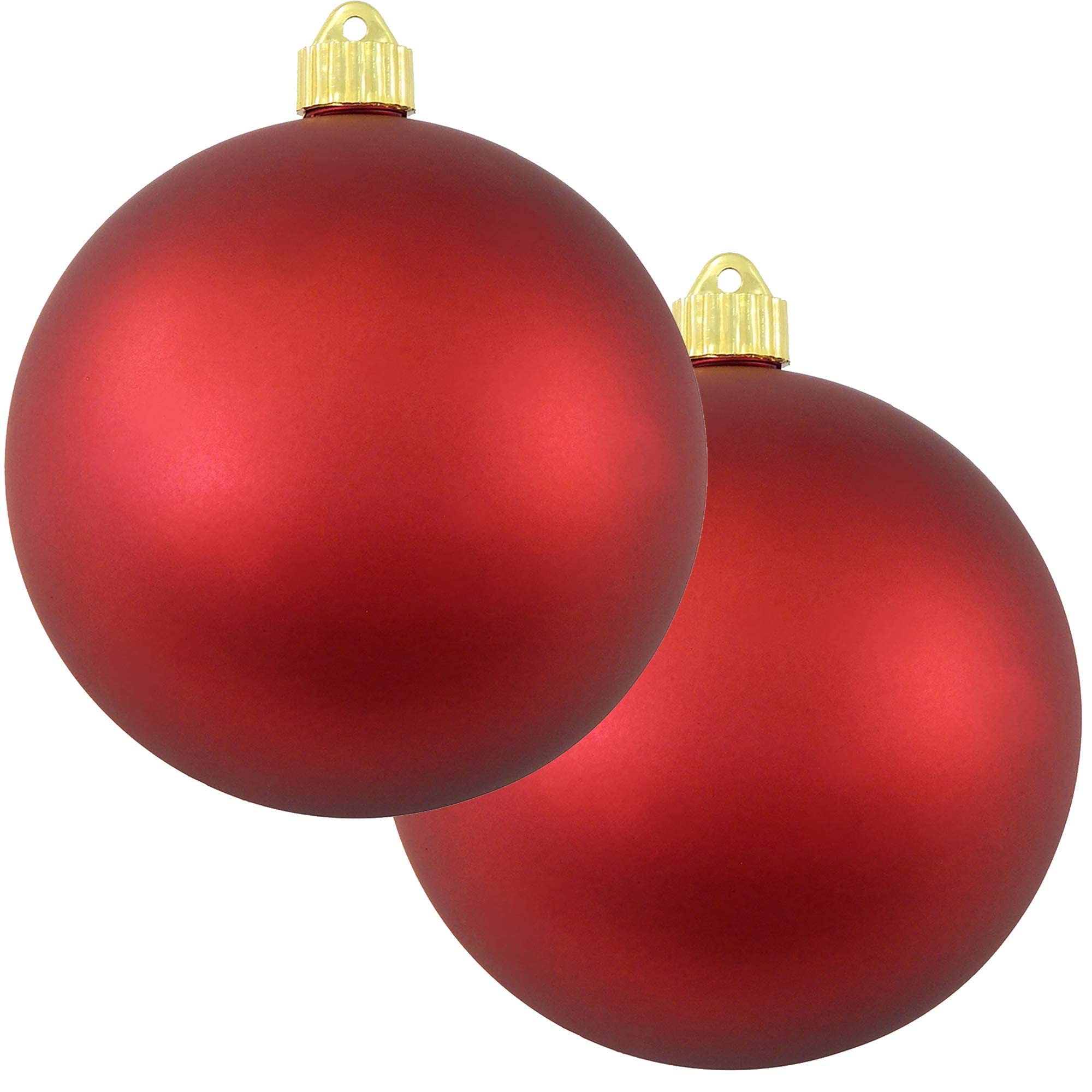 Large 6-inch velvet red Christmas ornament ball hanging on a tree branch, showing vivid color. | Mubboo