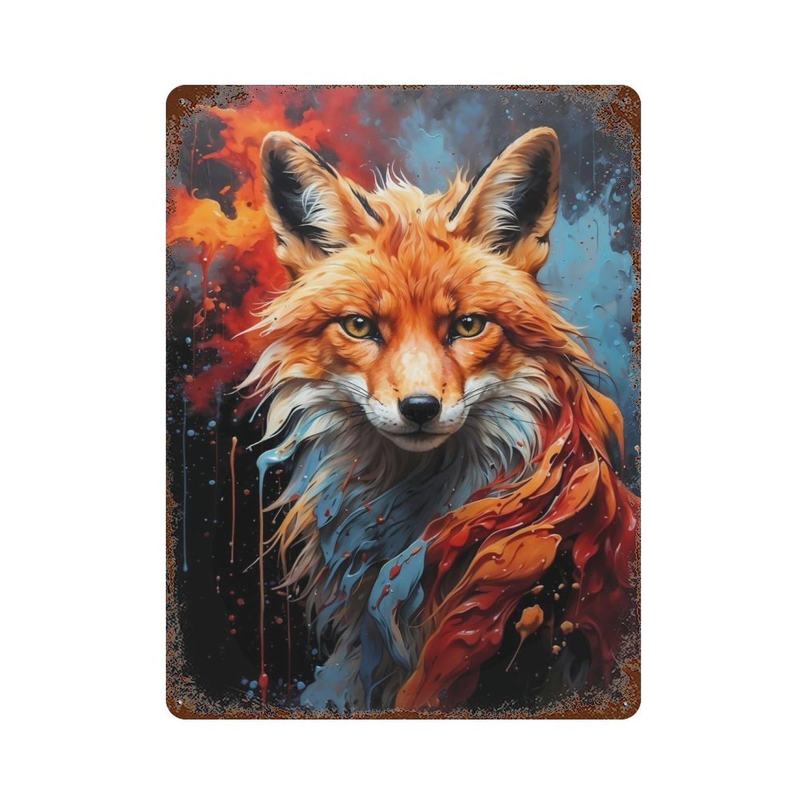 Rust Effect Vulpine Majesty Red Fox Vintage Rust Metal Sign 15.7"x11.8", Vintage Wall Decor for Garage, Bar And Workshop Decor