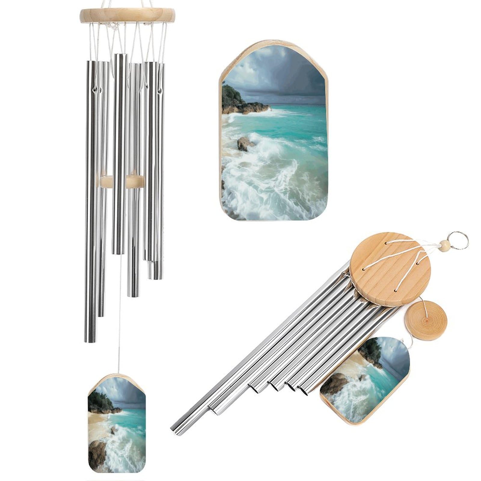 Outdoor Wind Chimes, Serene Coastal Printed Wind Chimes,Simple Wind Chimes,Curtain Wind Chimes for Home Decoration