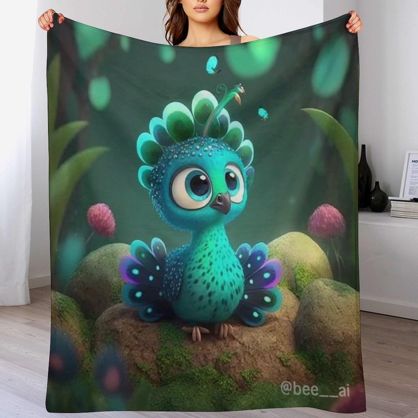 Couverture en paon 3D pour lit et canapé plaid de voyage