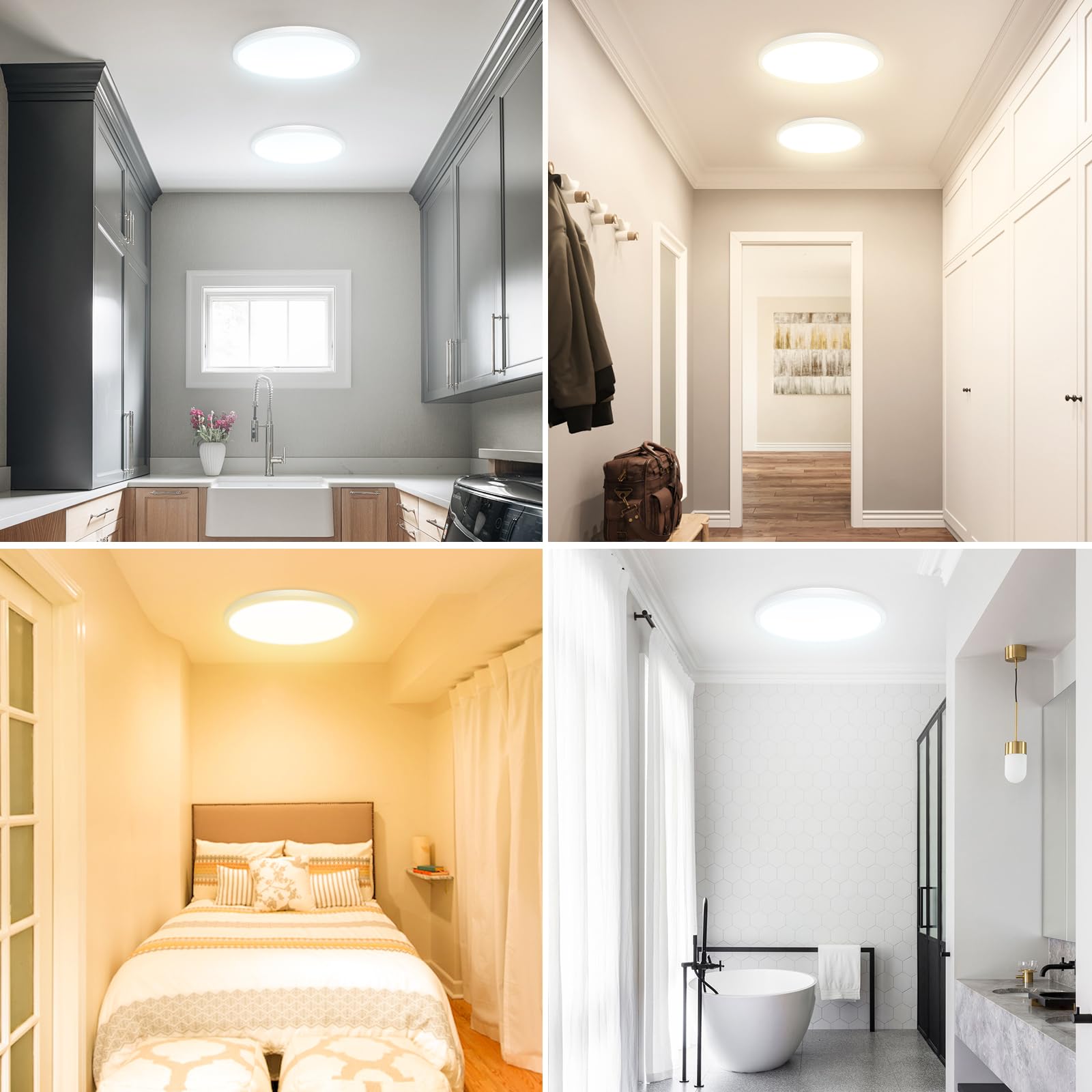 hepside Lot de 2 Plafonnier LED, Luminaire Salle de Bain 18W 3000K/4000K/6500K Sélectionnable, Moderne Très mince éclairage de Plafond Etanche IP44, Facile à Installer Ø 22cm