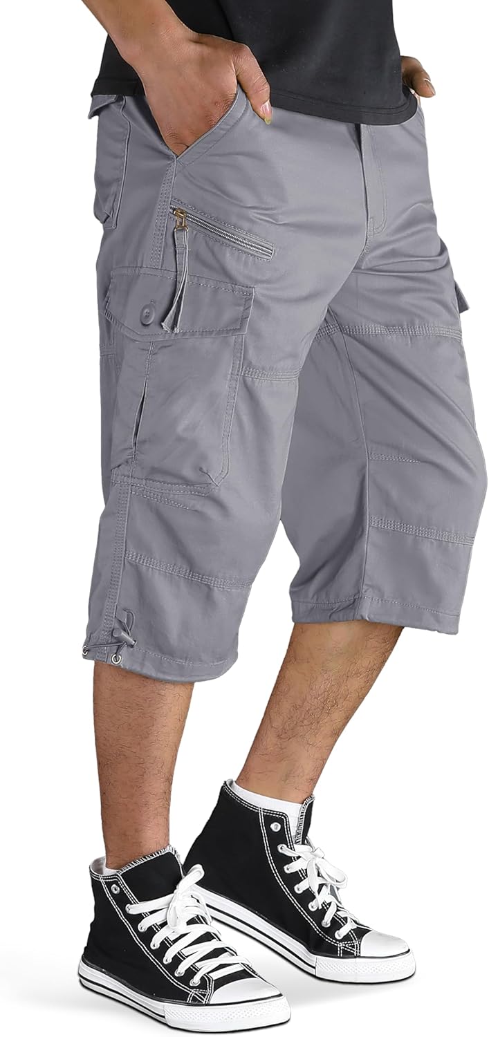 TACVASEN Men’s Capri Pants with 7 Pockets Cargo Shorts Twill Elastic Below Knee 3/4 Capri Long Shorts