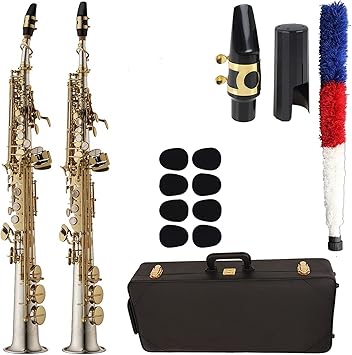 Saxophone Set Soprano Saxophone Silvering Gold Key Brass Sax Professional Mouthpiece Patches Pads Reeds Bend Neck Student Saxophone