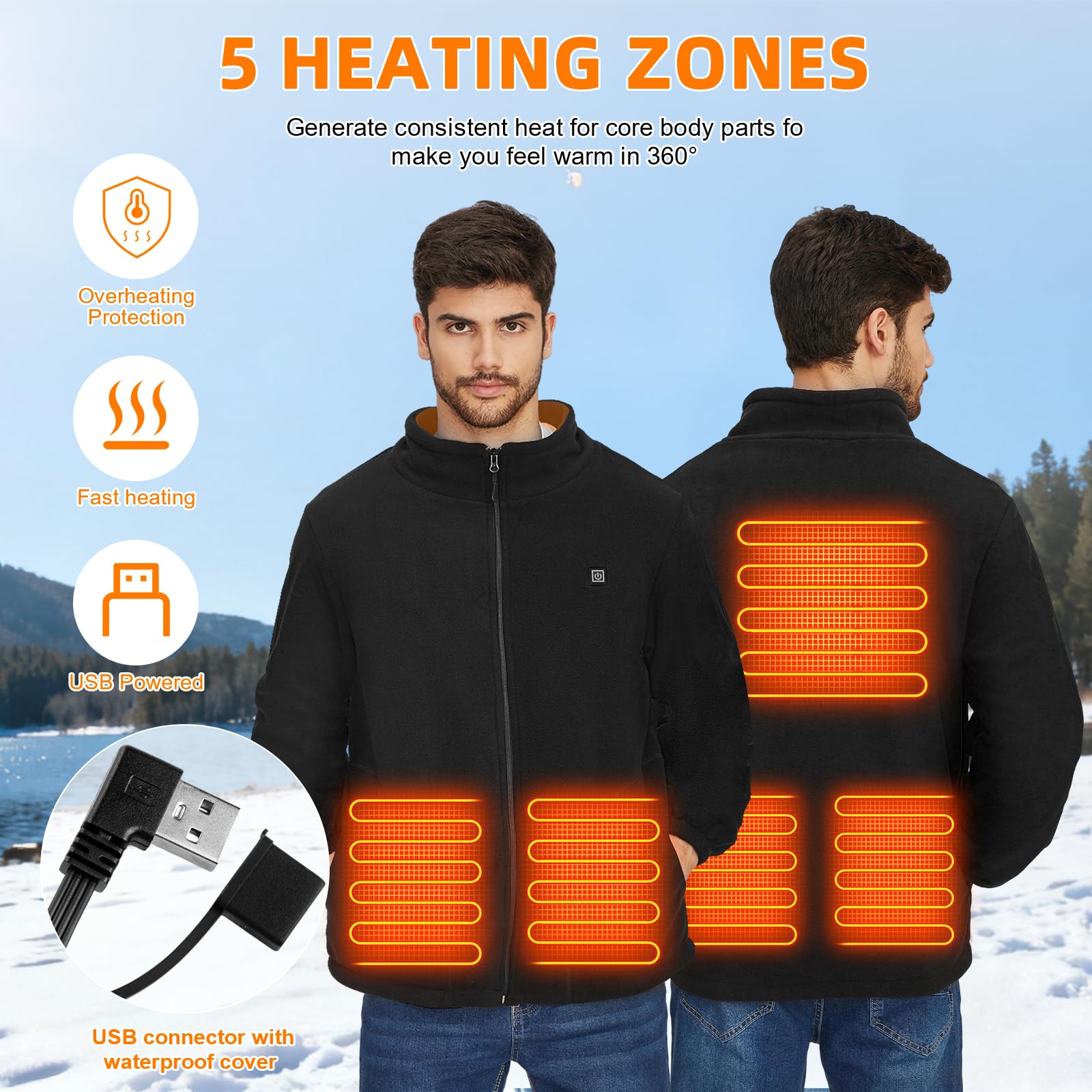 TOUVE Veste Chauffante Homme Femme Sans Manche 5 Zones 3 Niveaux Chauffage