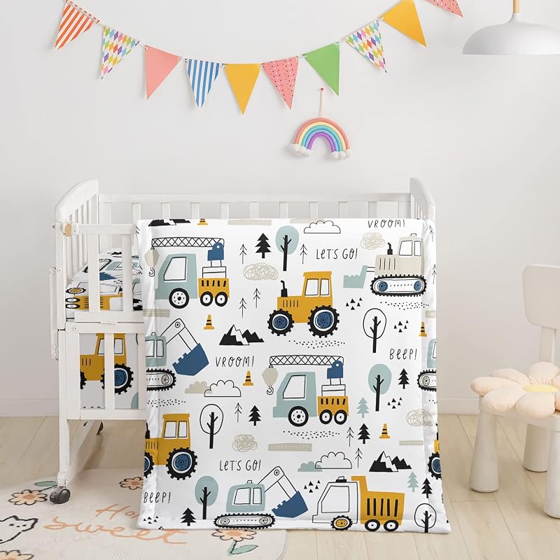 Juego de ropa de cama para cuna, 3 piezas de ropa de cama para cuna con edredón y pollera para cuna, ropa de cama con estampado de mariposas de acuarela para bebés y niñas (camión)