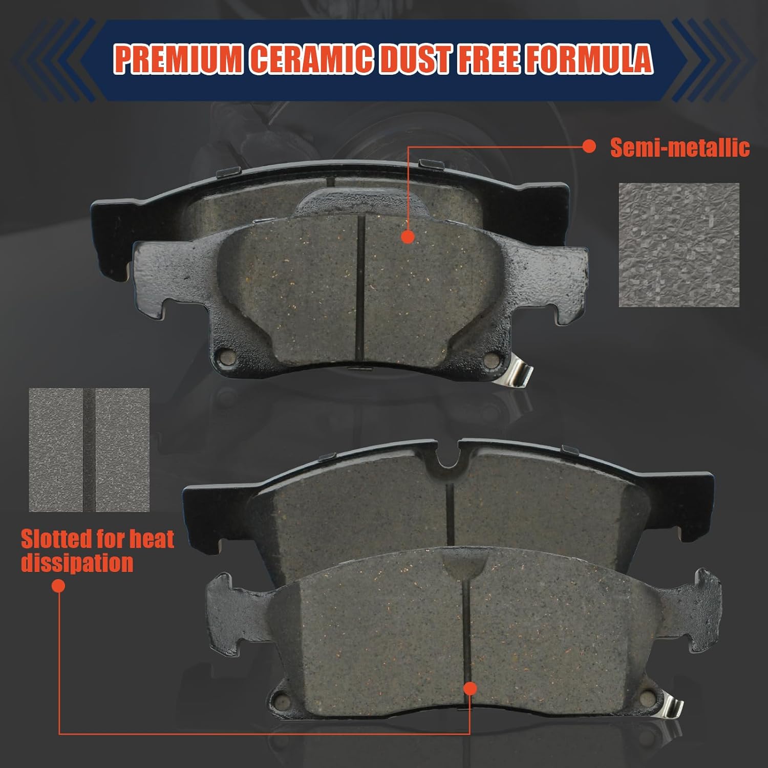 Ceramic Brake Pads Kits,Gariqe 8pcs Brakes Pads Set Compatible With 2011-2018 Dodge Durango,2011-2019 Jeep Grand Cherokee