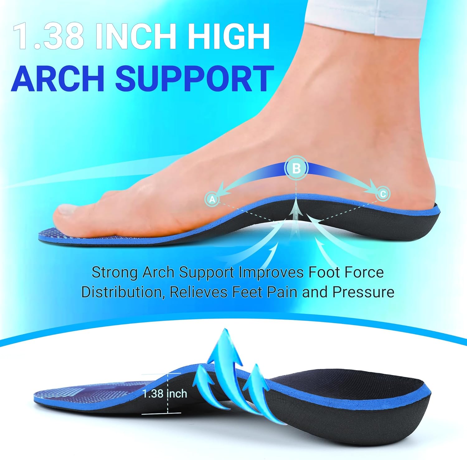 DARLIS Heavy Duty Support Pain Relief Insoles, 220+ lbs Plantar Fasciitis Arch Support Inserts for High Arch, Flat Feet, Heel Pain, Orthopedic Work Boot Insoles Men Women, Shock Absorb in Every Step - Image 4